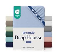 Dreamzie Drap Housse 180x200 Bonnet 35 cm pour Matelas Épais - 100% Microfibre - Bleu, Certifié sans Produits Chimiques (Oeko TEX), Drap Housse avec Élastique Complet