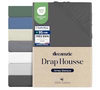 Dreamzie Drap Housse 180x200 Coton, Jersey Extensible, Bonnet 30 cm, Adapté aux Matelas Jusqu’à 27 cm, Certifié Oeko-Tex, Hypoallergénique - Gris Foncé