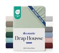 Dreamzie Drap Housse 200x200 Bonnet 35 cm pour Matelas Épais - 100% Microfibre - Vert Clair, Certifié sans Produits Chimiques (Oeko TEX), Drap Housse avec Élastique Complet