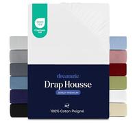 Dreamzie - Drap Housse - 200x200cm - 100% Coton Peigné - Jersey Premium | Blanc · Bonnet 27cm · Élastique solide · Ajustement parfait · Lavable à 60°C · Oeko Tex · Super King Size / Lit XXL