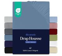 Dreamzie - Drap Housse - 200x200cm - 100% Coton Peigné - Jersey Premium | Bleu · Bonnet 27cm · Élastique solide · Ajustement parfait · Lavable à 60°C · Oeko Tex · Super King Size / Lit XXL