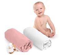 Dreamzie - Drap Housse 60x120 Lit Bebe (x2) - 100% Coton - Oeko Tex - Draps Housses Enfant - Blanc et Rose