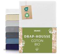 Dreamzie Drap Housse 70x160 cm, Jersey 100% Coton Bio, Hauteur De Matelas Jusqu'à 12 cm, Hypoallergénique, Oeko-Tex, Blanc