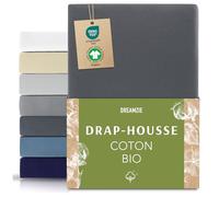 Dreamzie Drap Housse 70x160 cm, Jersey 100% Coton Bio, Hauteur De Matelas Jusqu'à 12 cm, Hypoallergénique, Oeko-Tex, Gris foncé