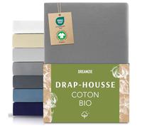 Dreamzie Drap Housse 70x160 cm, Jersey 100% Coton Bio, Hauteur De Matelas Jusqu'à 12 cm, Hypoallergénique, Oeko-Tex, Anthracite
