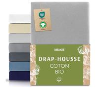 Dreamzie Drap Housse 70x200 cm, Jersey 100% Coton Bio, Hauteur De Matelas Jusqu'à 12 cm, Hypoallergénique, Oeko-Tex, Gris