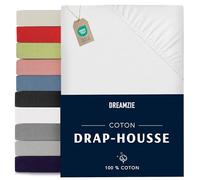 Dreamzie - Drap Housse 80x190/200-100% Jersey Coton Certifié Oeko Tex - Blanc - Drap Housse 80x190/200 Coton