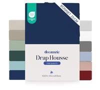 Dreamzie Drap Housse 90x200 Bonnet 35 cm pour Matelas Épais - 100% Microfibre - Bleu Foncé, Certifié sans Produits Chimiques (Oeko TEX), Drap Housse avec Élastique Complet