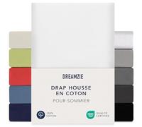 Dreamzie Drap Housse Boxspring 140x200 cm - 160x200 cm, Jersey 100% Coton, Hauteur De Matelas Jusqu'à 37 cm, Hypoallergénique, Oeko-Tex, Blanc