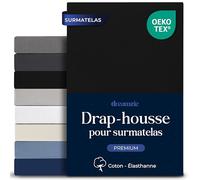 Dreamzie Drap Housse pour Surmatelas 180 x 200 cm - Coton Extensible Confort Premium | Bonnet 18 cm pour Surmatelas Fin | Drap Lit Adulte Certifié Oeko-Tex - Noir