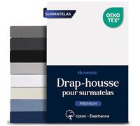 Dreamzie Drap Housse pour Surmatelas 180x200 cm - Coton Extensible Confort Premium | Bonnet 18 cm pour Surmatelas Fin | Drap Lit Adulte Certifié Oeko-Tex - Blanc