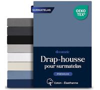 Dreamzie Drap Housse pour Surmatelas 180x200 cm - Coton Extensible Confort Premium | Bonnet 18 cm pour Surmatelas Fin | Drap Lit Adulte Certifié Oeko-Tex - Bleu