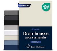 Dreamzie Drap Housse pour Surmatelas 180x200 cm - Coton Extensible Confort Premium | Bonnet 18 cm pour Surmatelas Fin | Drap Lit Adulte Certifié Oeko-Tex - Beige