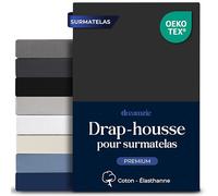 Dreamzie Drap Housse pour Surmatelas 180x200 cm - Coton Extensible Confort Premium | Bonnet 18 cm pour Surmatelas Fin | Drap Lit Adulte Certifié Oeko-Tex - Gris foncé
