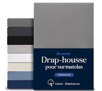 Dreamzie Drap Housse pour Surmatelas 180x200 cm - Coton Extensible Confort Premium | Bonnet 18 cm pour Surmatelas Fin | Drap Lit Adulte Certifié Oeko-Tex - Anthracite