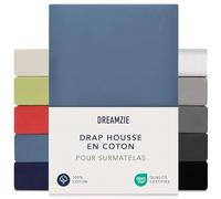 Dreamzie - Drap Housse pour Surmatelas - 180x200cm / 200x200cm - 100% Coton | Bleu · Bonnet 15cm · Ajustement parfait · Lavable à 60°C · Oeko Tex · Topper · Élastiques 360° · Premium Jersey