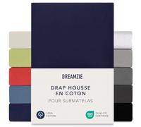 Dreamzie - Drap Housse pour Surmatelas - 180x200cm / 200x200cm - 100% Coton | Bleu foncé · Bonnet 15cm · Ajustement parfait · Lavable à 60°C · Oeko Tex · Topper · Élastiques 360° · Premium Jersey