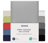 Dreamzie - Drap Housse pour Surmatelas - 180x200cm / 200x200cm - 100% Coton | Gris · Bonnet 15cm · Ajustement parfait · Lavable à 60°C · Oeko Tex · Topper · Élastiques 360° · Premium Jersey