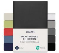 Dreamzie Drap Housse Surmatelas 180x200 cm - 200x200 cm, Jersey 100% Coton, Hauteur De Surmatelas Jusqu'à 15 cm, Hypoallergénique, Oeko-Tex, Gris Foncé