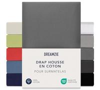 Dreamzie Drap Housse Surmatelas 180x200 cm - 200x200 cm, Jersey 100% Coton, Hauteur De Surmatelas Jusqu'à 15 cm, Hypoallergénique, Oeko-Tex, Anthracite