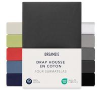 Dreamzie Drap Housse Surmatelas 90x200 cm - 100x200 cm, Jersey 100% Coton, Hauteur De Surmatelas Jusqu'à 15 cm, Hypoallergénique, Oeko-Tex, Noir