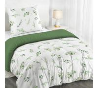 Dreamzie Housse de Couette 135x200 cm avec 1 Taie d'oreiller 80x80 cm, Motif Botanique Vert Sauge, Parure de Lit en Microfibre 135x200 Motif à Feuilles avec Fermeture Éclair, Oeko TEX