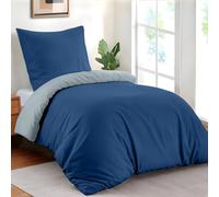 Dreamzie - Housse de Couette 140x200 cm avec 1 Taie Oreiller 65x65 cm - Bleu Foncé/Bleu Gris - Parure de Lit 140x200 en 100% Microfibre - 2 Pièces - Certifié sans Produits Chimiques (Oeko TEX)
