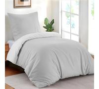 Dreamzie - Housse de Couette 140x200 cm avec 1 Taie Oreiller 65x65 cm - Gris Clair/Blanc - Parure de Lit 140x200 en 100% Microfibre - 2 Pièces - Certifié sans Produits Chimiques (Oeko TEX)