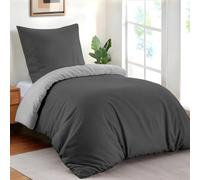 Dreamzie - Housse de Couette 140x200 cm avec 1 Taie Oreiller 65x65 cm - Gris Foncé/Gris Clair - Parure de Lit 140x200 en 100% Microfibre - 2 Pièces - Certifié sans Produits Chimiques (Oeko TEX)