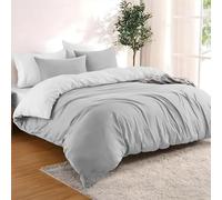 Dreamzie - Housse de Couette 155x220 cm avec 2 Taie Oreillers 80x80 cm - Gris Clair/Blanc - Parure de Lit 155x220 en 100% Microfibre - 3 Pièces - Certifié sans Produits Chimiques (Oeko TEX)
