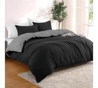 Dreamzie - Housse de Couette 200x200 cm avec 2 Taie Oreillers 50x70 cm - Noir/Gris Foncé - Parure de Lit 200x200 en 100% Microfibre - 3 Pièces - Certifié sans Produits Chimiques (Oeko TEX)