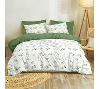 Dreamzie Housse de Couette 200x200 cm avec 2 Taies d'oreiller 65x65 cm, Motif Botanique Vert Sauge, Parure de Lit 200x200 Motif à Feuilles, Linge de Lit 2 Personnes avec Fermeture Éclair, Oeko TEX