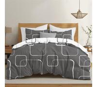 Dreamzie Housse de Couette 200x200 cm avec 2 Taies d'oreiller 65x65 cm, Motif Geo Gris Blanc, Parure de Lit en Microfibre 200x200 avec Fermeture Éclair, Linge de Lit 2 Personnes, Oeko TEX