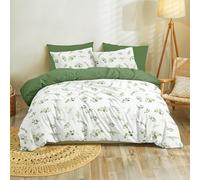Dreamzie Housse de Couette 200x220 cm avec 2 Taies d'oreiller 80x80 cm, Motif Botanique Vert Sauge, Parure de Lit en Microfibre 200x220 Motif à Feuilles avec Fermeture Éclair, Oeko TEX