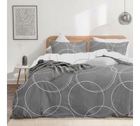 Dreamzie Housse de Couette 220x240 cm avec 2 Taies d'oreiller 65x65 cm, Motif Rond Gris/Blanc, Parure de Lit en Microfibre 220x240 Adulte avec Fermeture Éclair, Linge de Lit 2 Personnes, Oeko TEX