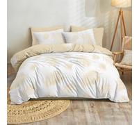 Dreamzie Housse de Couette 260 x 240cm avec 2 Taies d'oreiller 65x65 cm, Motif Feuilles de Palmier Tropicales Beige Blanc, Parure de Lit en Microfibre 260x240 avec Fermeture Éclair, Oeko TEX