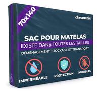 Dreamzie Housse Protection Matelas en Plastique Opaque - Sac de Demenagement, Stockage et Transport avec Fermeture Éclair (Épaisseur 20cm), Résistant aux Déchirures, Housse Matelas 70x140 cm