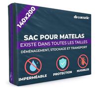 Dreamzie Housse Protection Matelas en Plastique Opaque - Sac de Demenagement, Stockage et Transport avec Fermeture Éclair (Épaisseur 30cm), Résistant aux Déchirures, Housse Matelas 140 x 190/200 cm