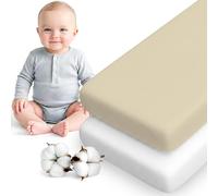 Dreamzie Lot de 2 Drap Housse cododo 50x83 cm - Coton certifié Oeko-Tex - Draps pour Poussette & couffin, adaptés aux Matelas 50x83 cm - Beige/Blanc