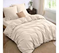 Dreamzie - Parure de Lit 160x200-4 Pièces - Beige - Microfibre Douce | Housse de Couette 220x240 · 2 Taies Oreiller 65x65 · Drap Housse 180x200 · OEKO-TEX · Linge de Lit Adulte · Infroissable