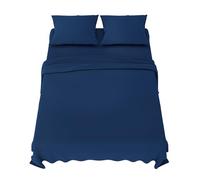 Dreamzie Parure de Lit 180x200 cm - 4 Pièces en Microfibre - Drap Housse 180x200 cm - Drap Plat 2 Personnes 270x290 cm - 2 Taie Oreiller 50x80 - Certifié Oeko Tex - Bleu Foncé
