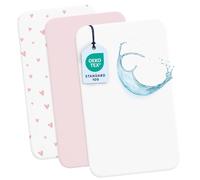 Dreamzie - Set 2 Drap Housse Cododo 55x90 + 1 Protège Matelas Imperméable | Set 3 Pièces Pour Berceau, Couffin et Matelas Bébé · Alèse et Drap Bébé · 100% Coton · Doux · OEKO-TEX · Motif Coeur