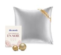 Dreamzie - Taie d'oreiller Soie 65x65cm - 100% Soie Naturelle -Gris Argenté | Certifié Oeko-Tex · Fermeture éclair · 19 Momme · Bienfaits Cheveux et Peau Anti-Âge · Soie de Mûrier · Respirant · Lavable