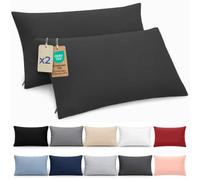Dreamzie Taie Oreiller 40x70 cm, Lot de 2 - Housse Coussin 40x70 en Microfibre avec Fermeture Éclaire - Taie d'oreiller Noir, Oeko-Tex
