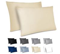 Dreamzie Taie Oreiller 40x70 cm Lot de 2 Housse d'oreiller en Microfibre avec Une Fermeture Eclair Certifiée Oeko-Tex - Housse Coussin Beige