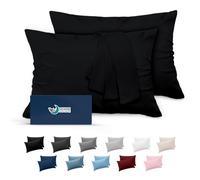 Dreamzie Taie Oreiller 40x70 Lot de 2 en Microfibre Certifiée Oeko-Tex - Housse Coussin Douce Et Brossée, Toucher Peau de Pêche - Noir