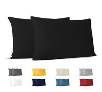 Dreamzie Taie Oreiller 70x40 cm (Lot de 2) 100% Coton Jersey 150 GSM - Noir - Taie d'oreiller 40x70 Coton - Housse de Coussin Résistant et Hypoallergénique pour Oreiller