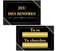 DREANA 50 Cartes - Jeu des Binômes ou duos - Animation anniversaire 18, 20, 30, 40, 50 ans - Jeu de Rencontre Invités - Style Chic Noir & Doré - Cartes 8,5 x 5,5 cm