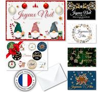 DREANA Kit de 10 cartes de Noel en FRANCAIS pour vos cartes de vœux, invitations ou cadeaux de noël (KIT=10 cartes + 10 enveloppes + 10 stickers). 5 modèles différents (Kit cartes)