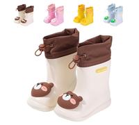 DRECAGE Bottes de Pluie Bottes de Wellington Mixte Enfant pour Fille et Garçon imperméable Chaussures de Pluie en Caoutchouc à l'extérieur Ours Brun 20/21 EU 140 MM